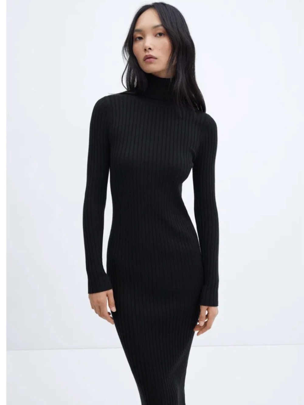 Mango Black Turtleneck Long-Sleeve Dress